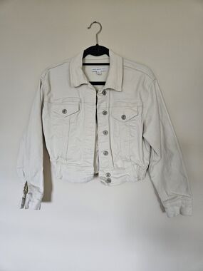 Cream Cropped Denim Jacket